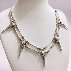 Midnight Ossuary Silver Bird Skull Spike Necklace